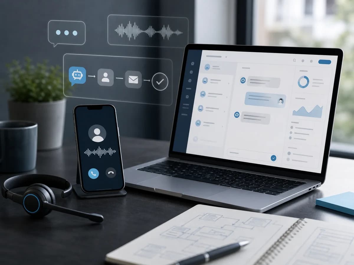 KI-Integration mit Chatbot, Sprachassistent, Telefonie und Workflow-Dashboard