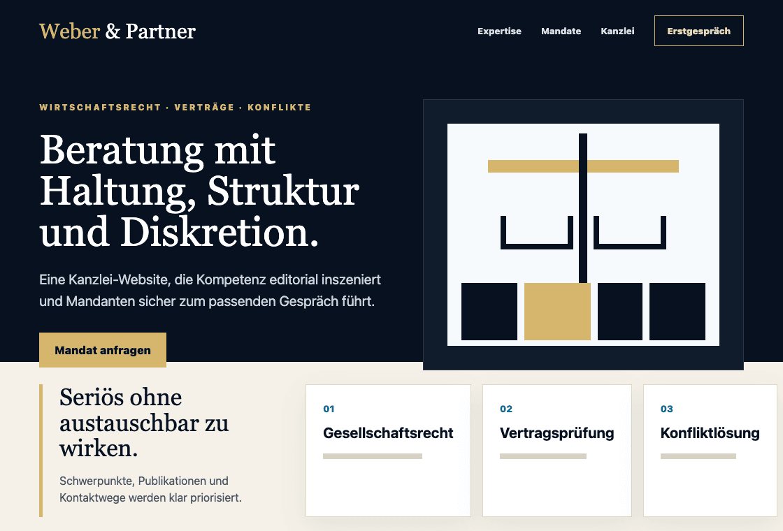 Generierter Screenshot einer branchentypischen Kanzlei-Website